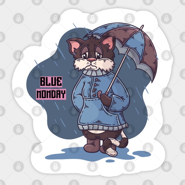 BLUE MONDAY CAT Sticker by madihaagill@gmail.com